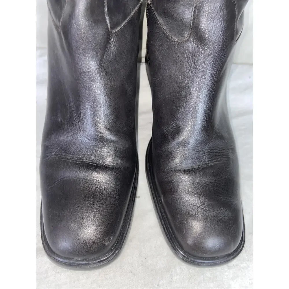 ANN TAYLOR BLACK BROWN EQUESTRIAN LEATHER RIDING KNEE HIGH BOOTS SZ 7 M